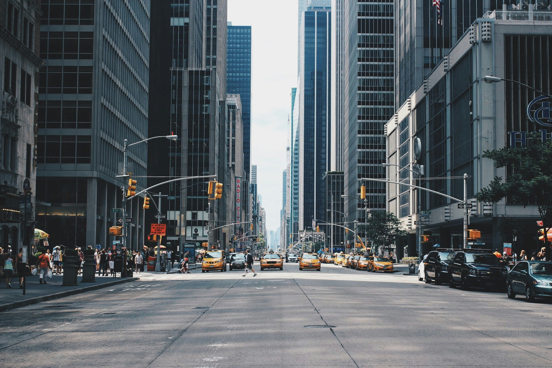 Wet street, yellow cabs, Manhattan